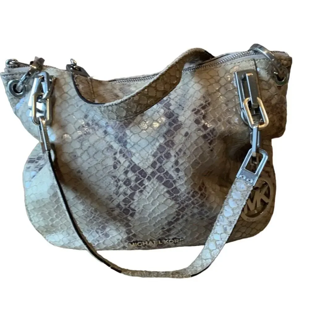 MICHAEL Michael Kors Natural Embossed Python Leather Tote Bag.
